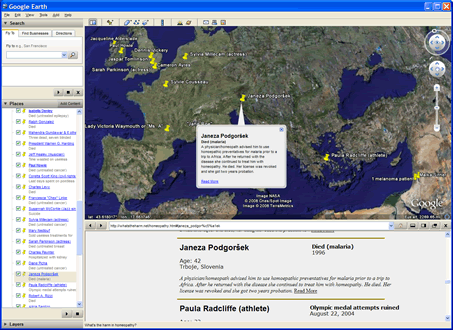 What's The Harm homeopathy cases displayed in Google Earth
